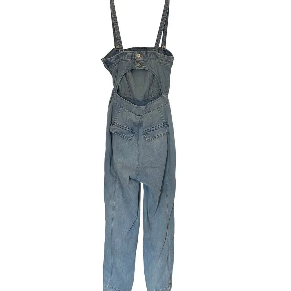 Free People Women's West Denim Utility Jumpsuit OB1160882 Mirage Blue Size Small